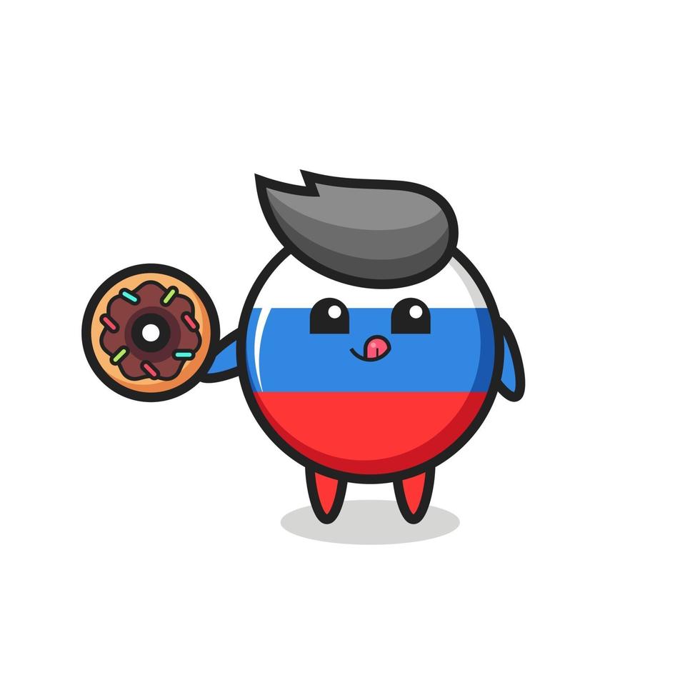 illustratie van een russisch vlagkenteken dat een donut eet vector