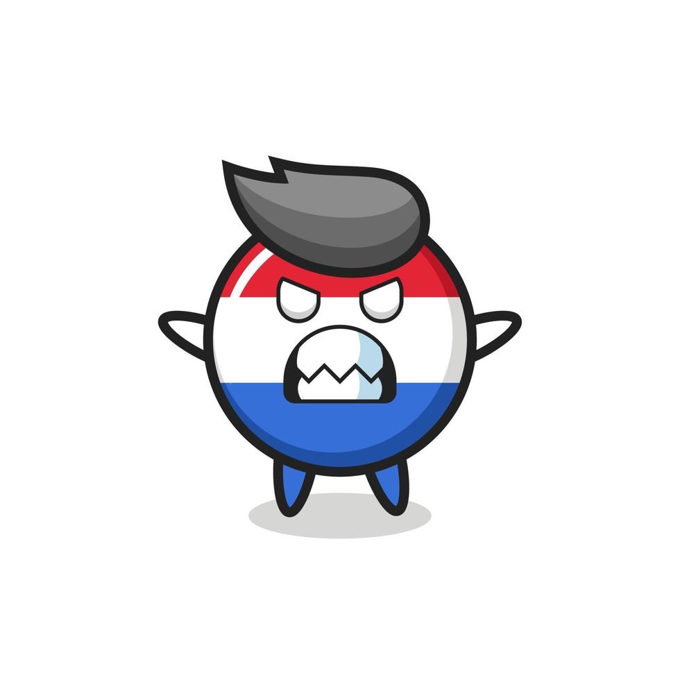 toornige uitdrukking van de nederlandse vlag badge mascotte karakter vector