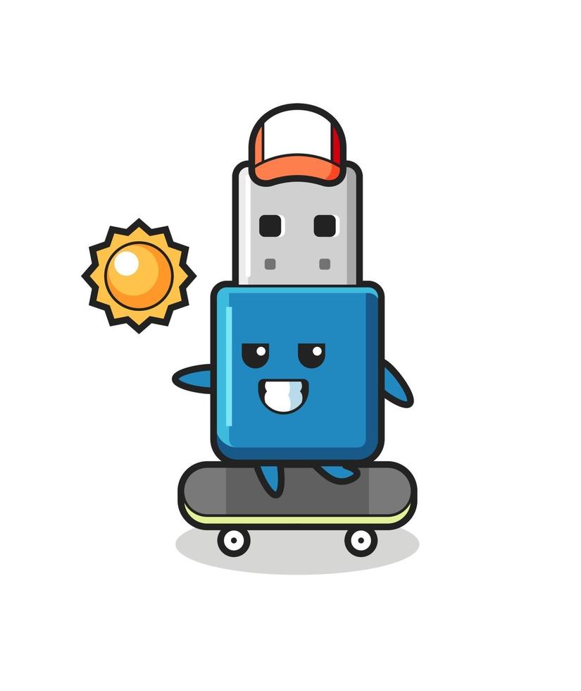 flash drive usb karakter illustratie rijden op een skateboard vector