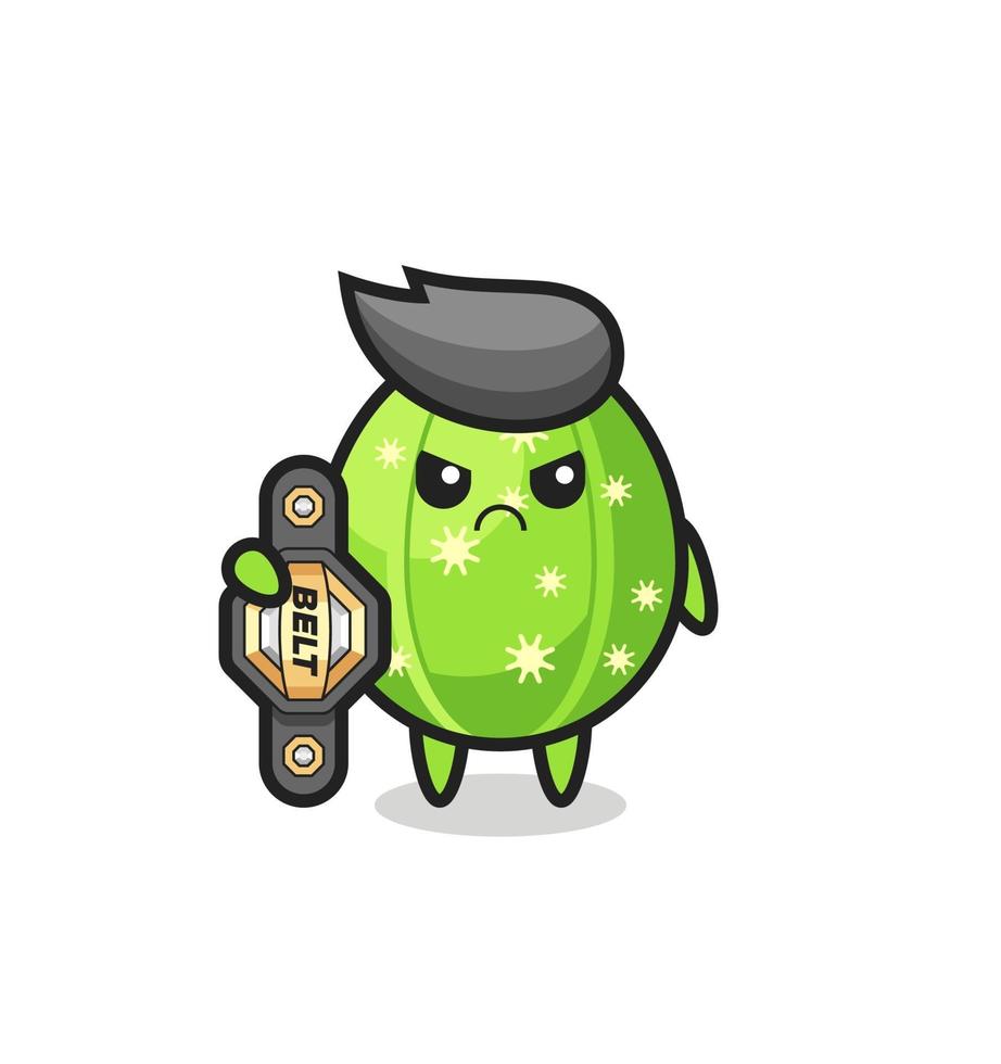 cactus-mascotte-personage als een mma-vechter met de kampioensriem vector