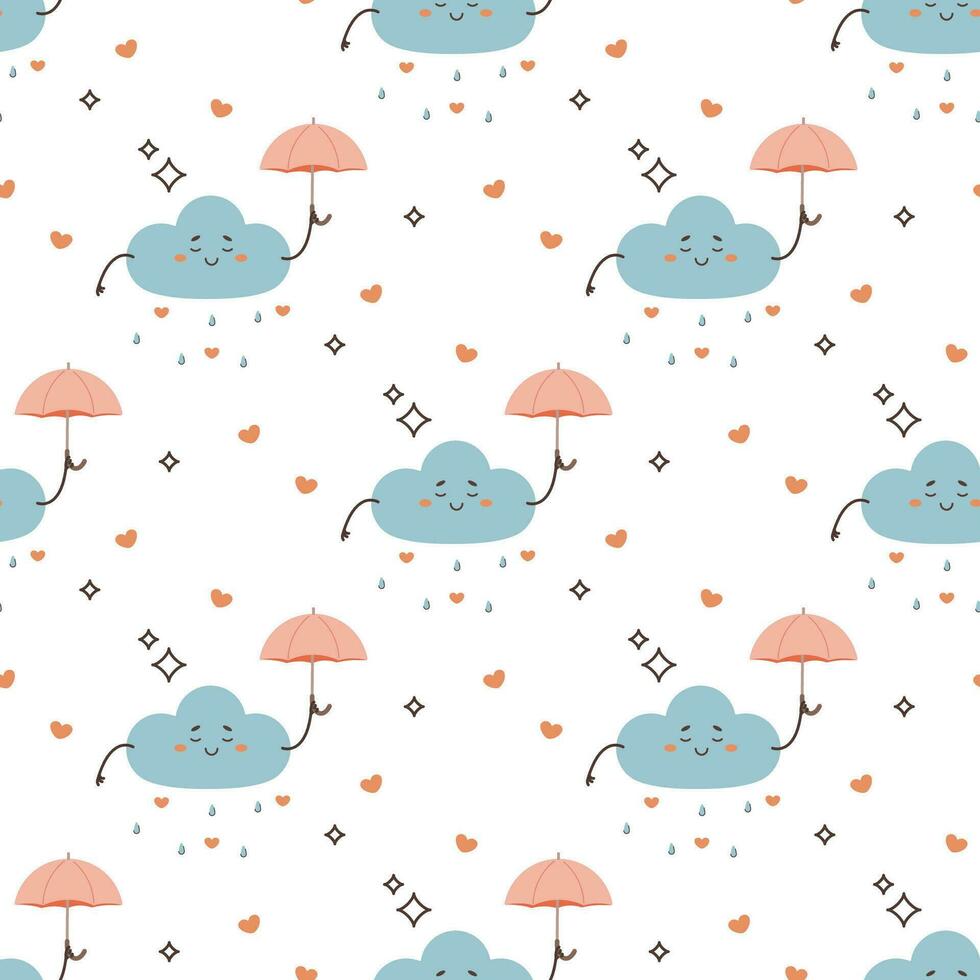 naadloos patroon schattig wolk met paraplu, harten vector