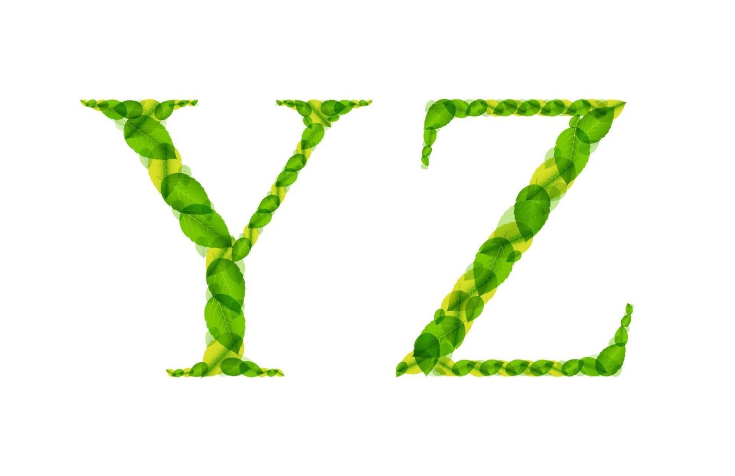 vector Alfabetletters gemaakt van lente groene bladeren.