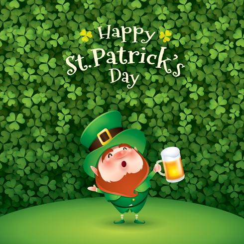 grappige leprechaun met mok bier vector