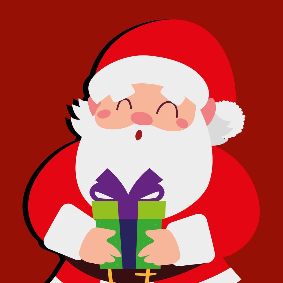 vrolijk kerstfeest schattige kerstman met geschenkdoosdecoratie vector