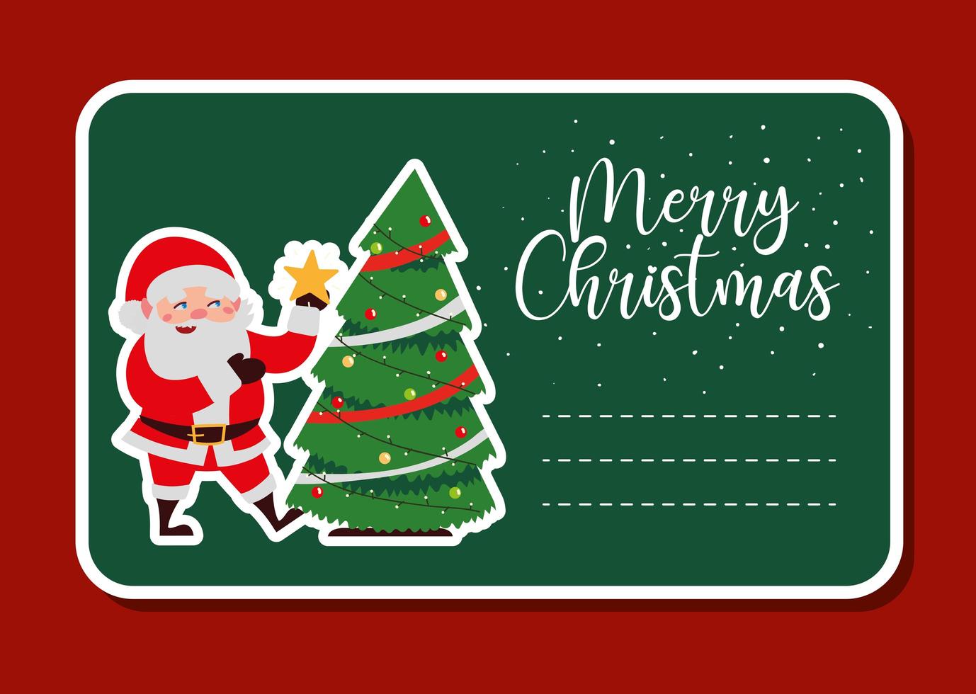 merry christmas santa met ster en boom decoratie sticker vector