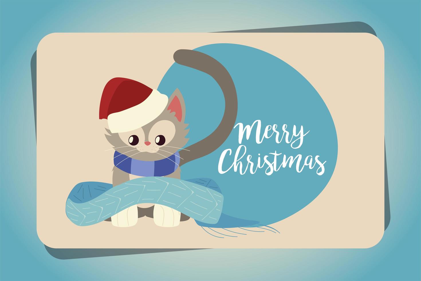 vrolijk kerstfeest schattige kleine kat met sjaal kaart sticker vector