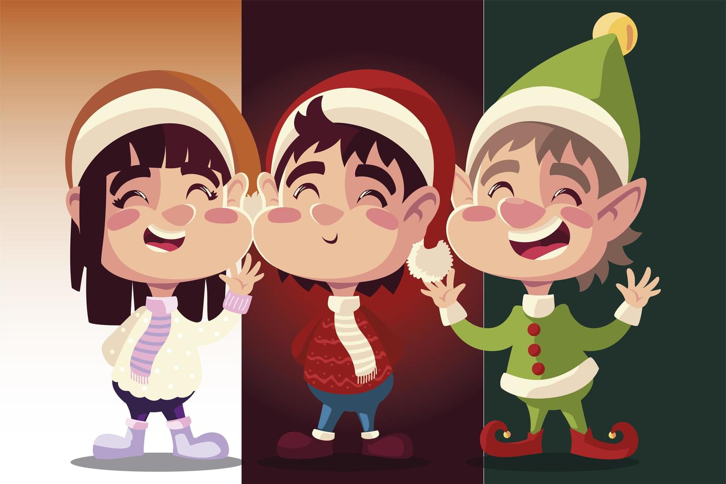 vrolijk kerstfeest schattig helper meisje en jongen met wintermuts cartoon vector