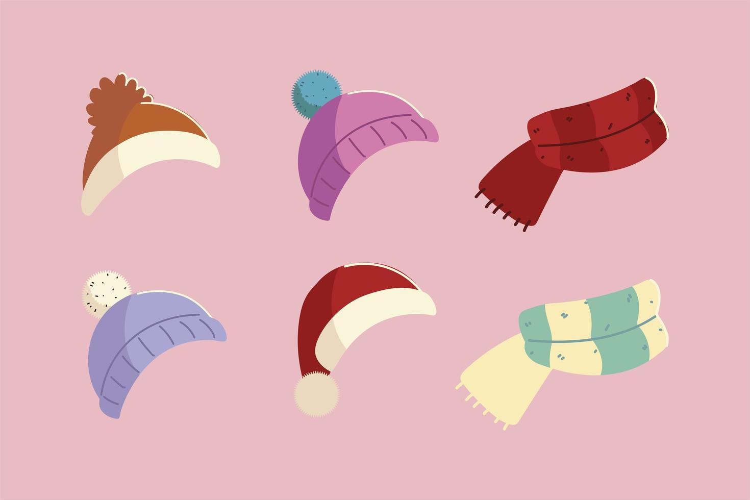 wintermutsen en sjaal gebreide accessoire kleding iconen ontwerp vector
