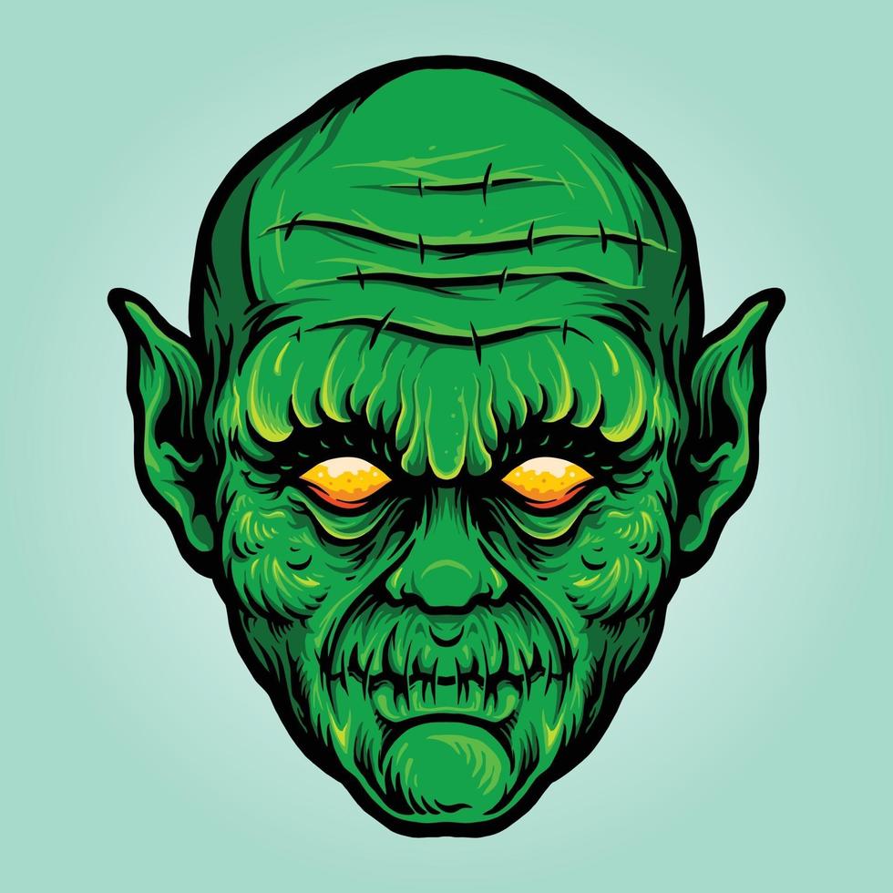 groene hoofd monster geïsoleerde halloween illustraties vector