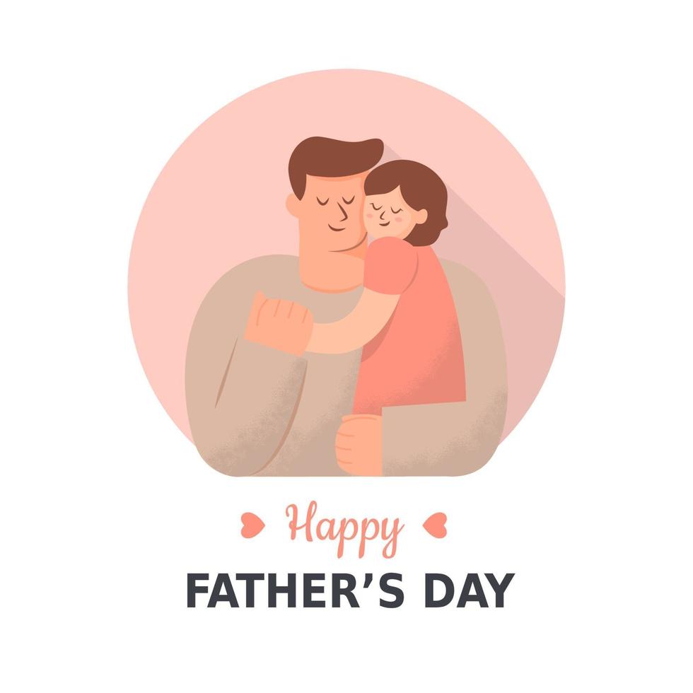gelukkige vaderdag in plat ontwerp, vader knuffelt zijn lieve dochter vector