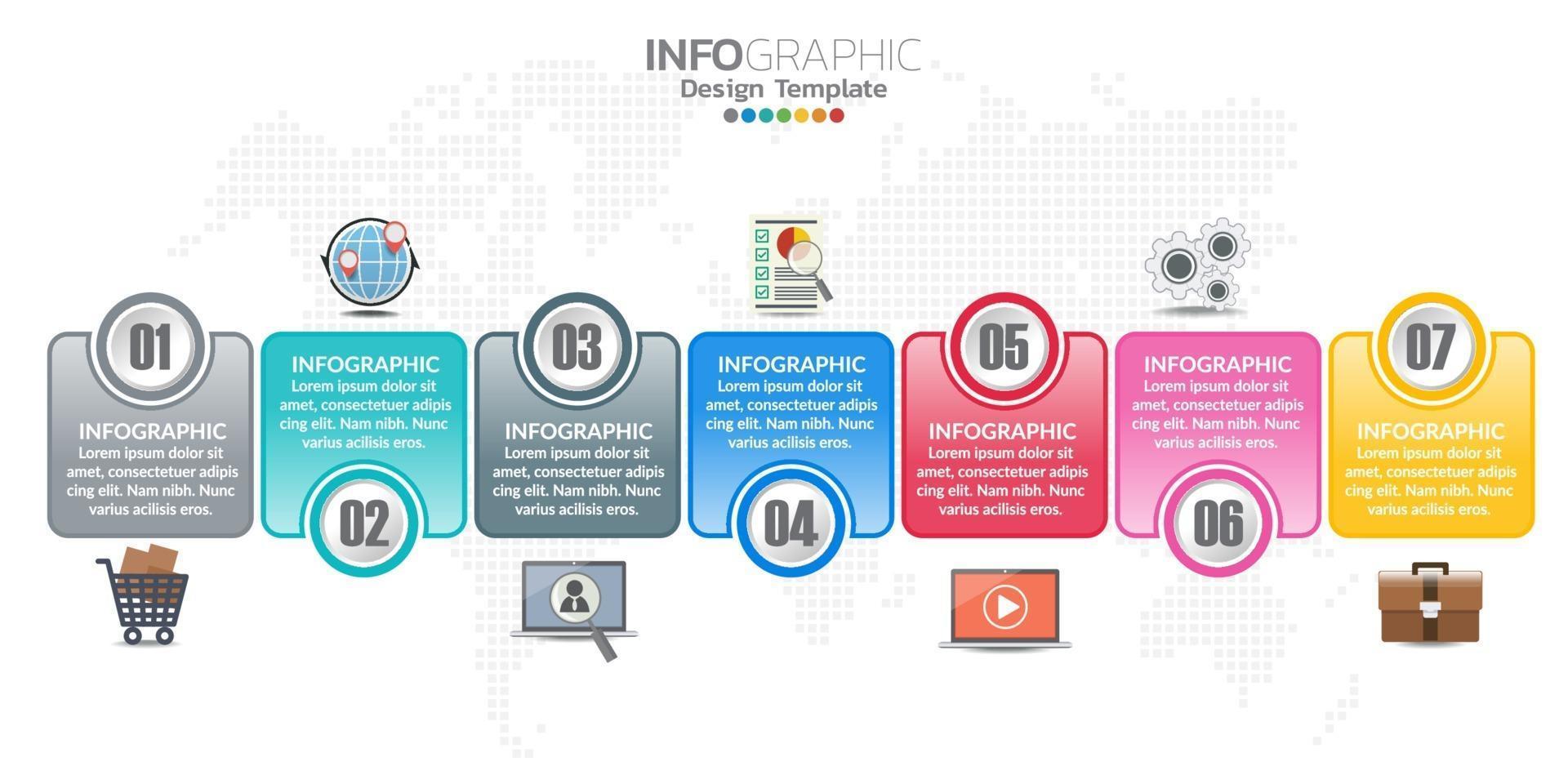 infographics tijdlijn ontwerpsjabloon met pictogrammen en tekstlabel. vector