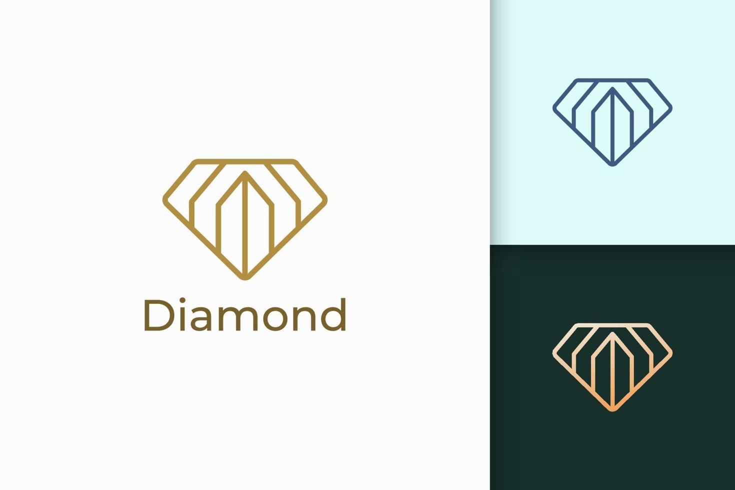 luxe edelsteen- of juweellogo in de vorm van een diamantlijn met gouden kleur vector