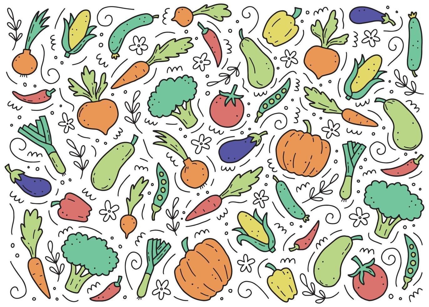 hand getekende set van groenten. vectorillustratie van doodle schets vector