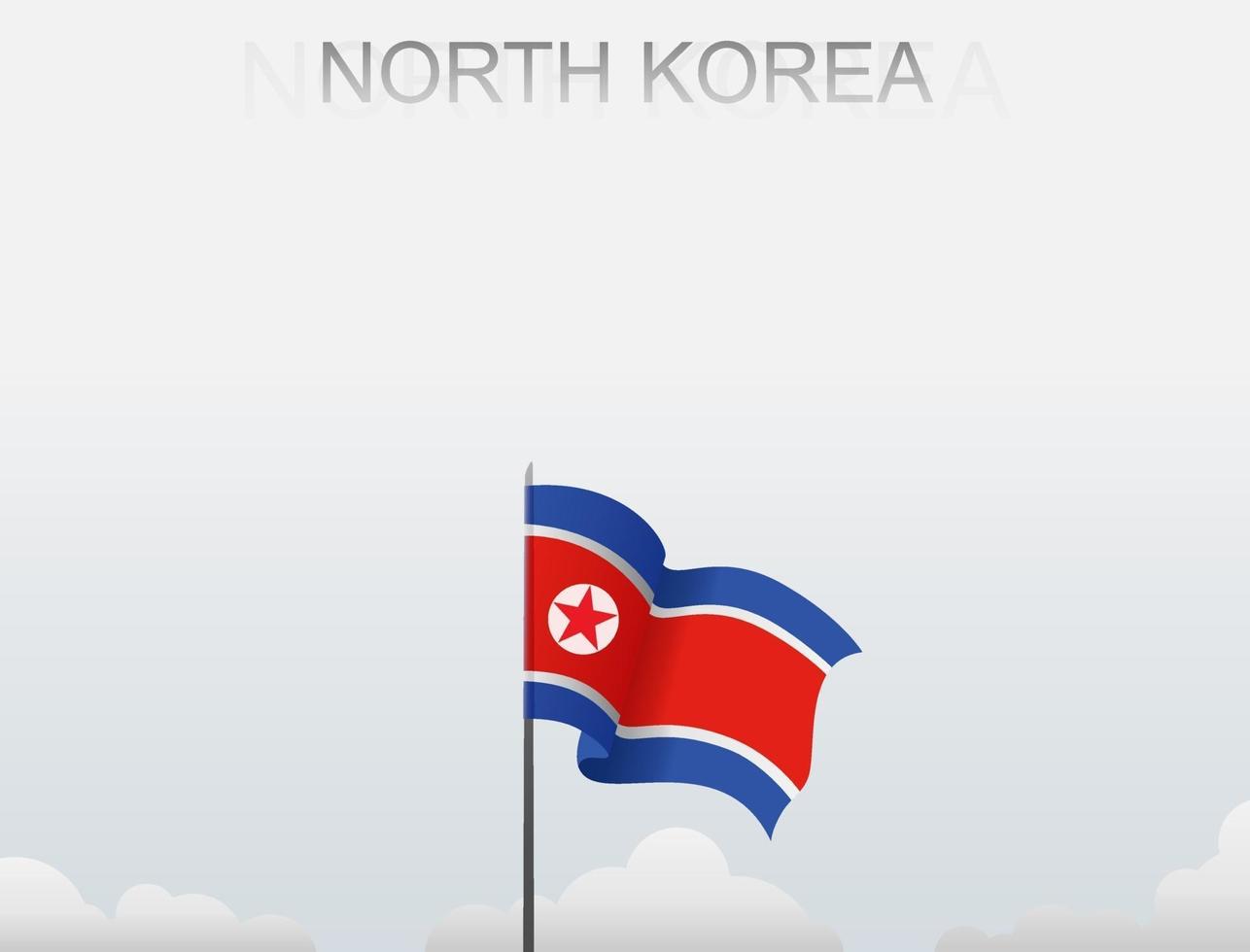 vlag van noord-korea die onder de witte lucht vliegt vector