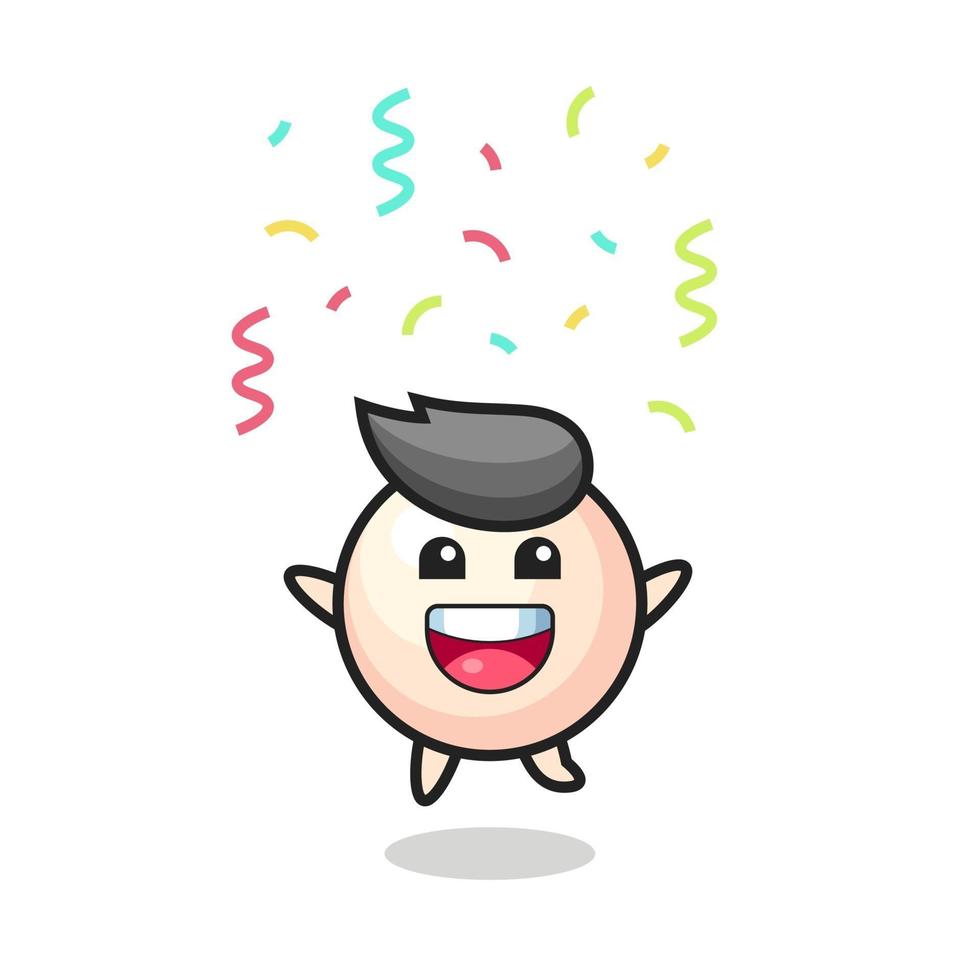 gelukkige parelmascotte die voor felicitatie springt met gekleurde confetti vector