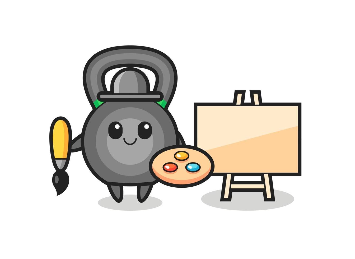 illustratie van kettlebell-mascotte als schilder vector