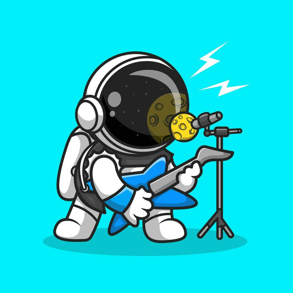 schattig astronaut rocker met gitaar tekenfilm vector icoon illustratie. muziek- wetenschap icoon concept geïsoleerd premie vector. vlak tekenfilm stijl