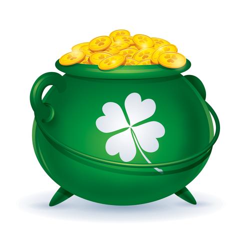 groene pot met gouden munten vector