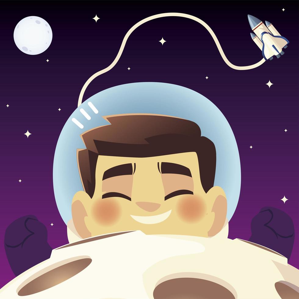 ruimte drijvende astronaut ruimteschip planeet en maan cartoon vector