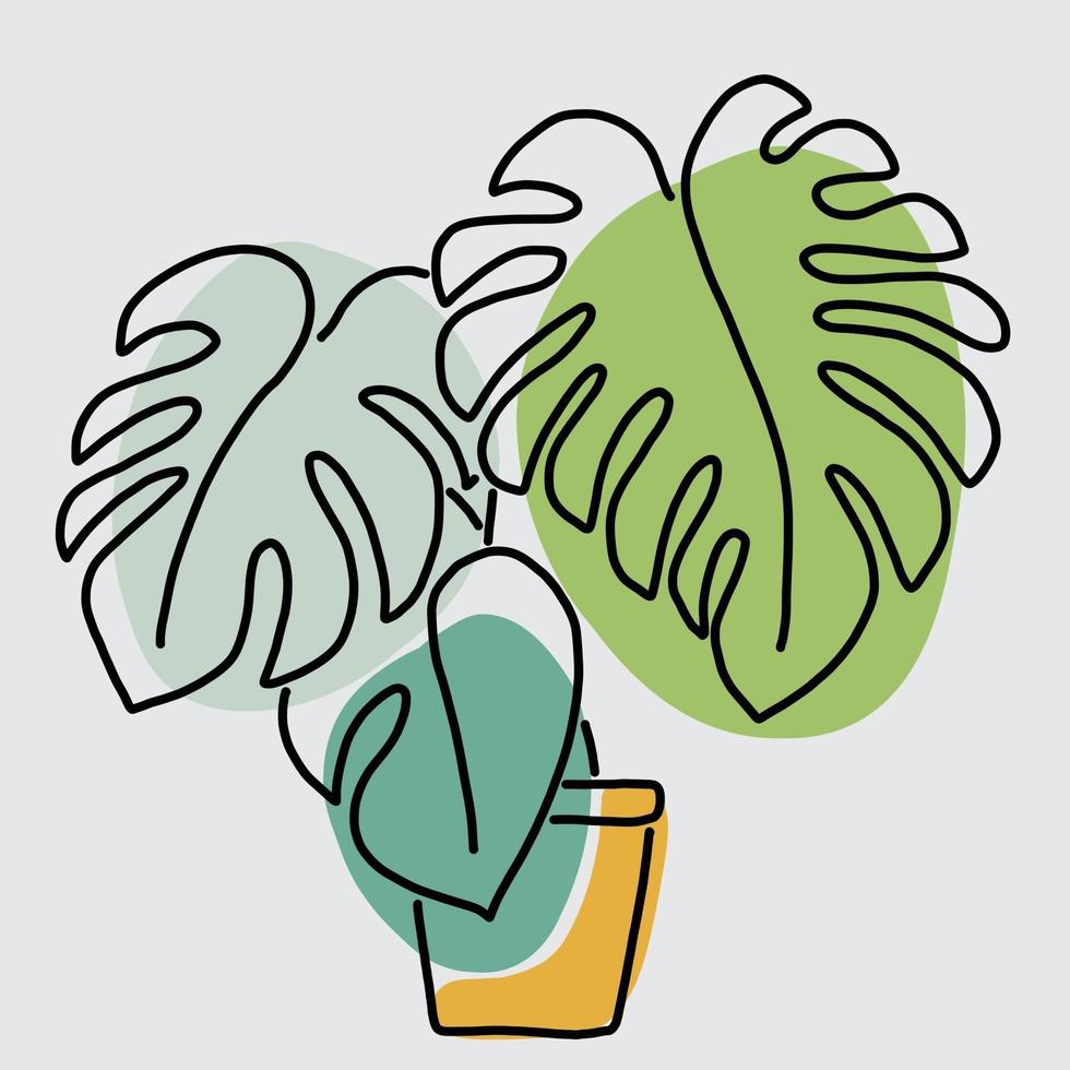 eenvoud monstera plant uit de vrije hand doorlopende lijntekening vector