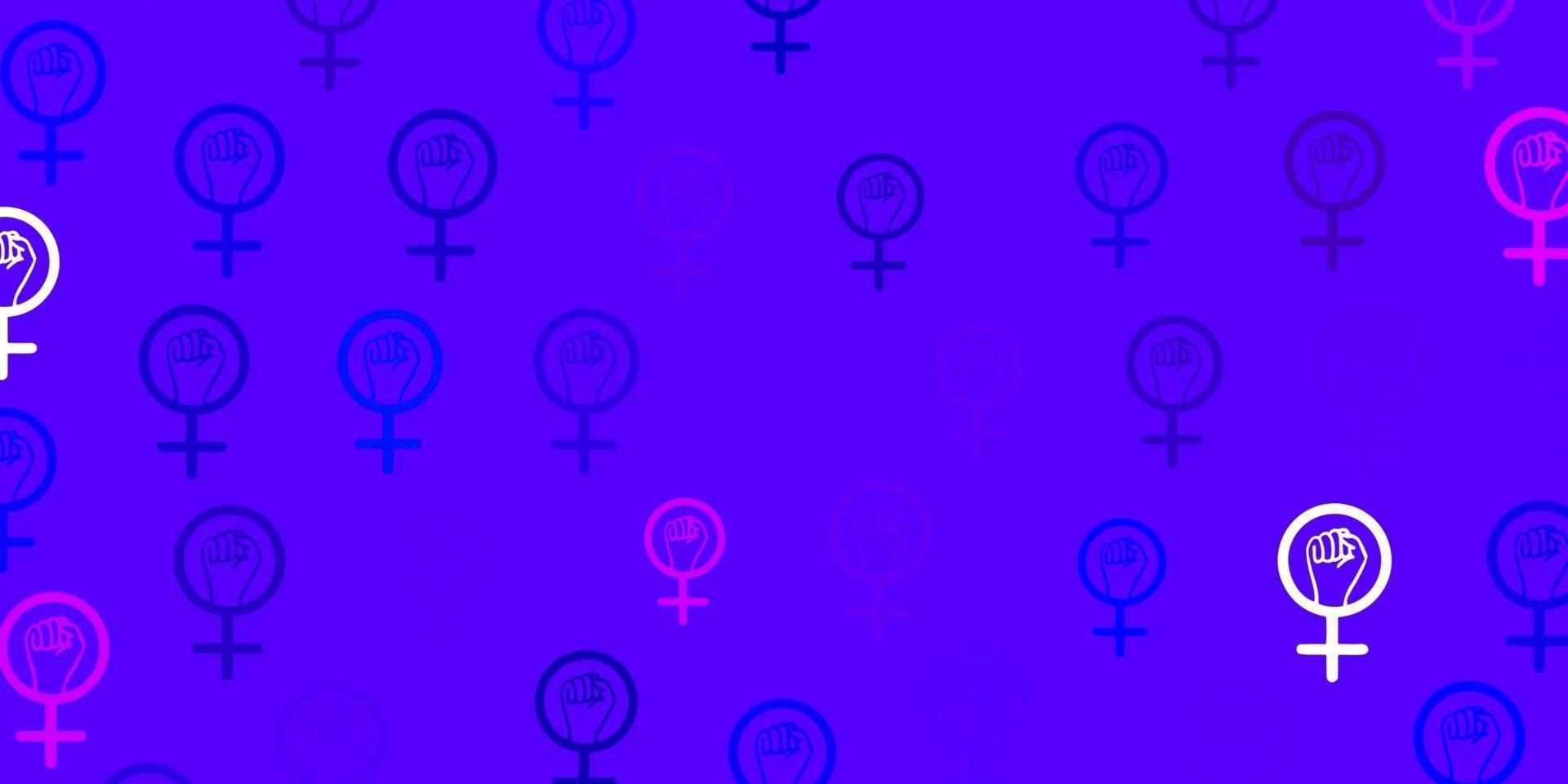 lichtroze, blauw vectorpatroon met feminismeelementen. vector