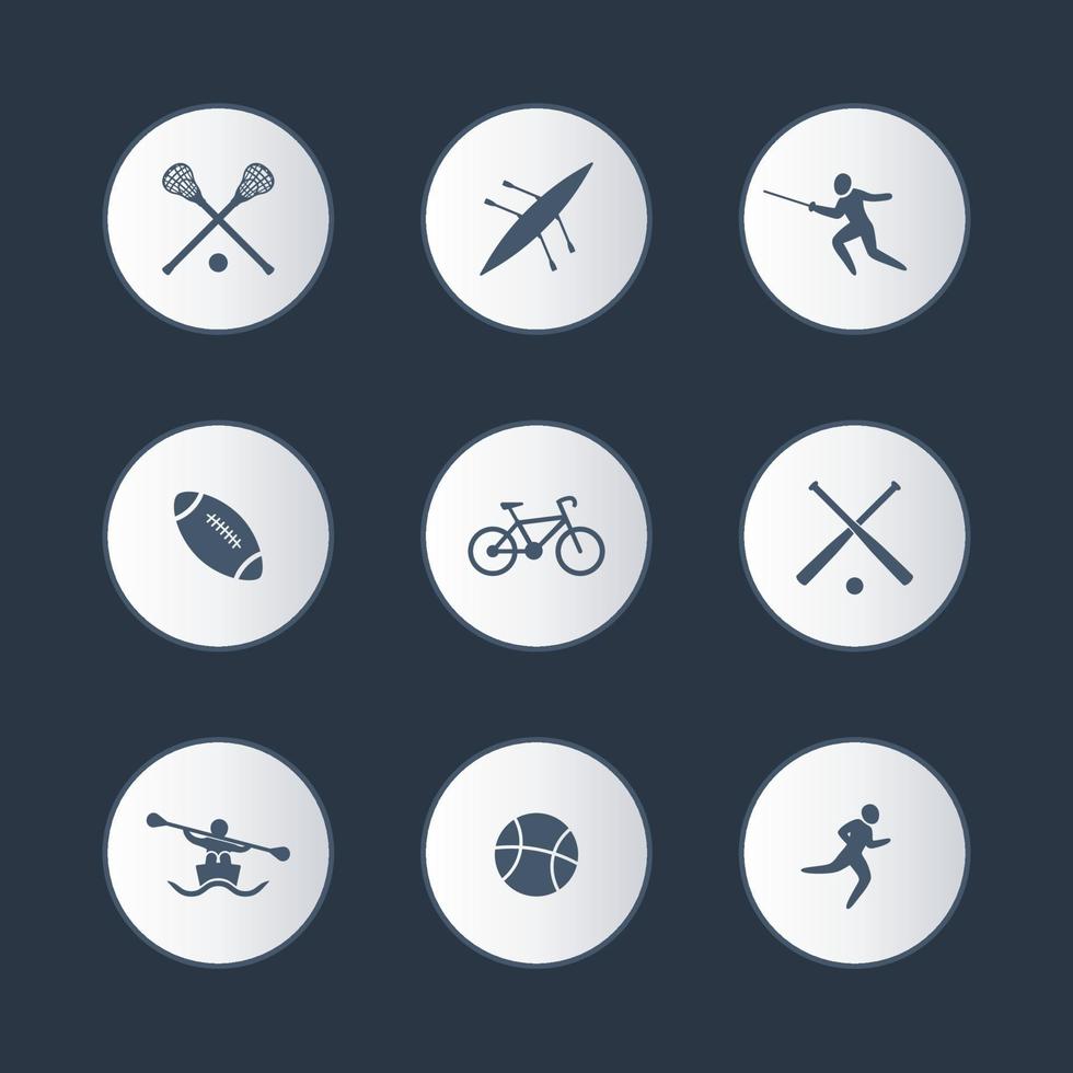 universiteitssporten, ronde iconen set vector