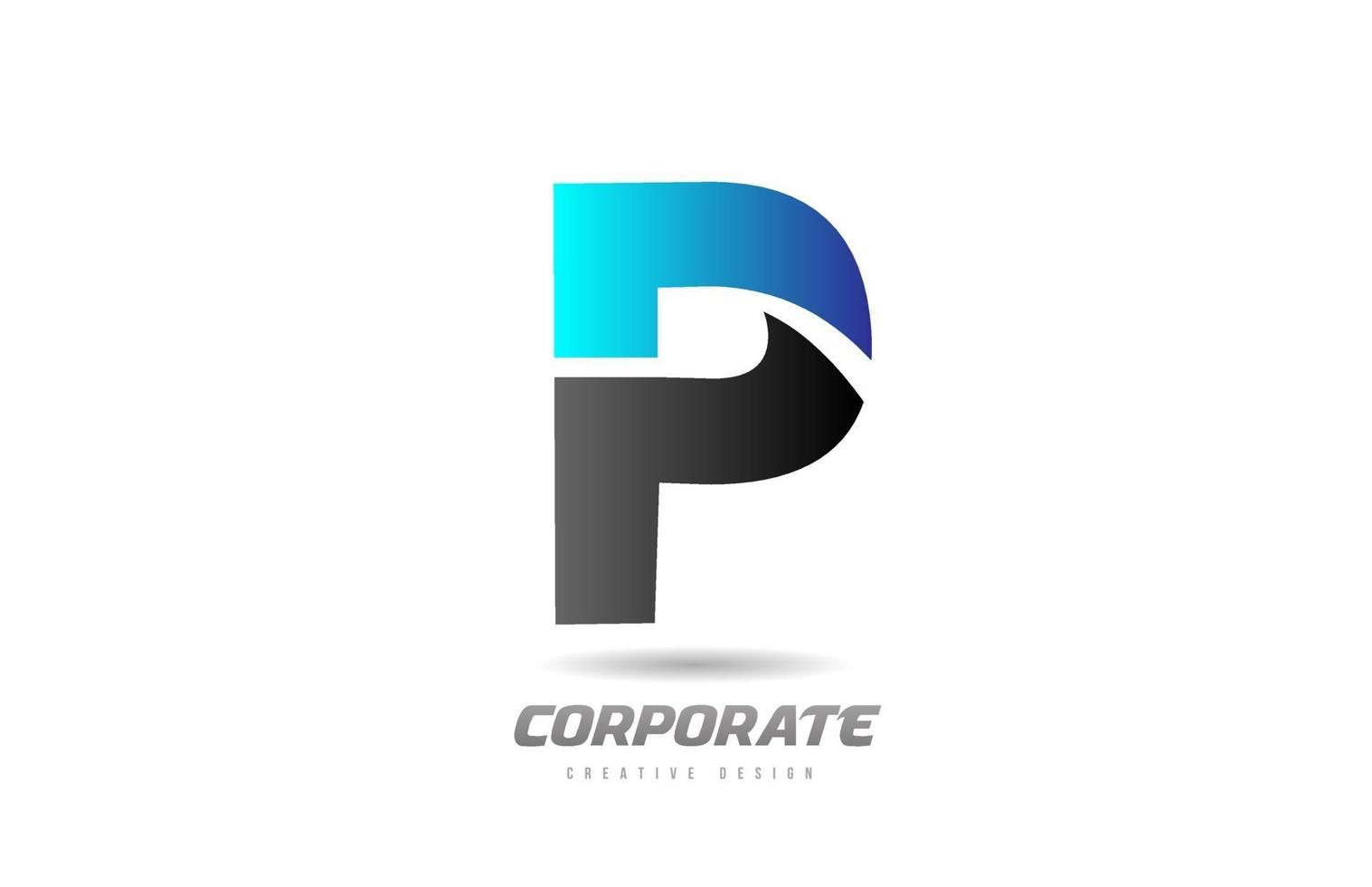 blauw zwart alfabet letter p logo pictogram ontwerp voor het bedrijfsleven vector