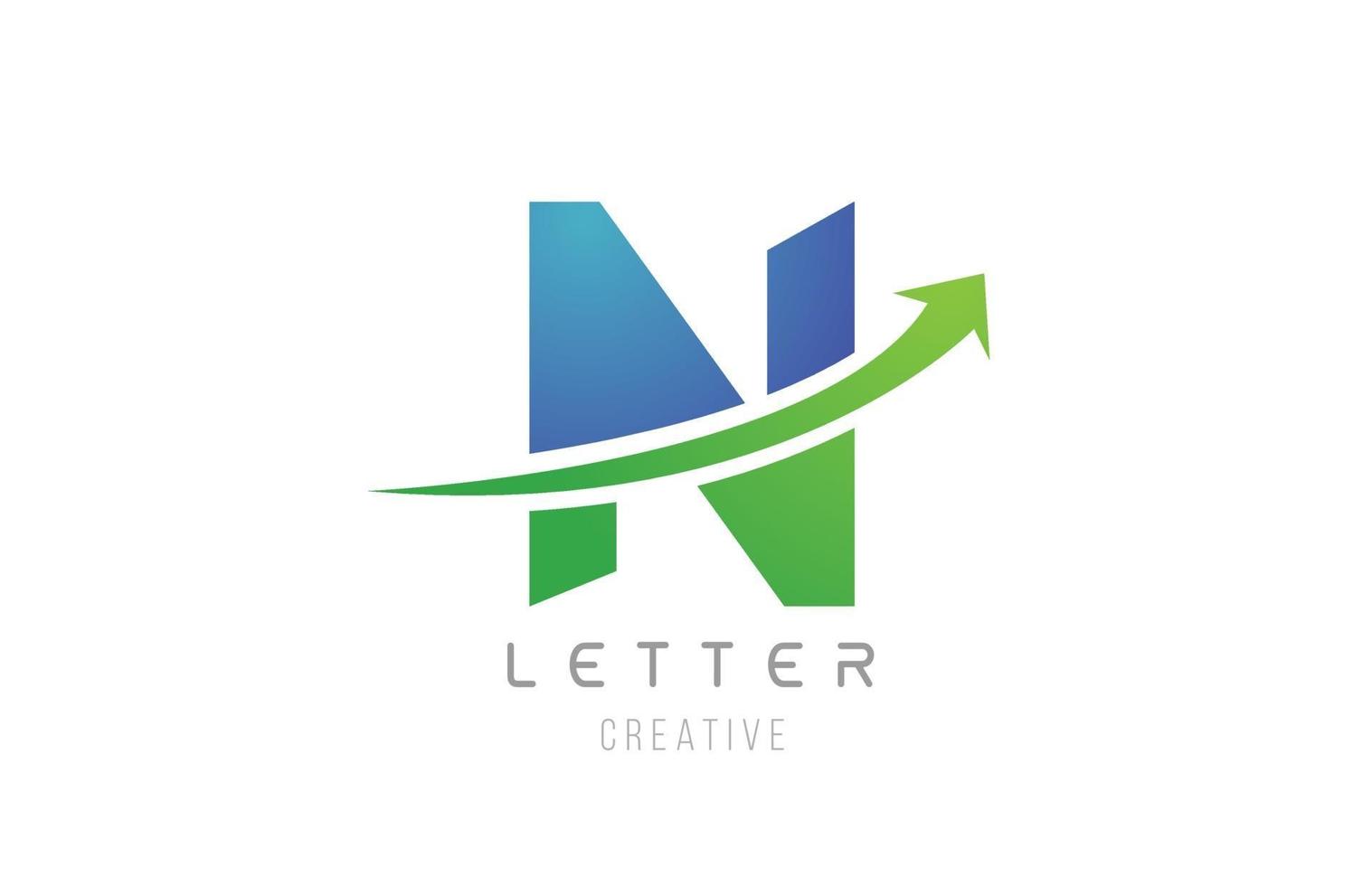 groen blauw swoosh pijl letter alfabet n voor bedrijfslogo pictogram ontwerp vector