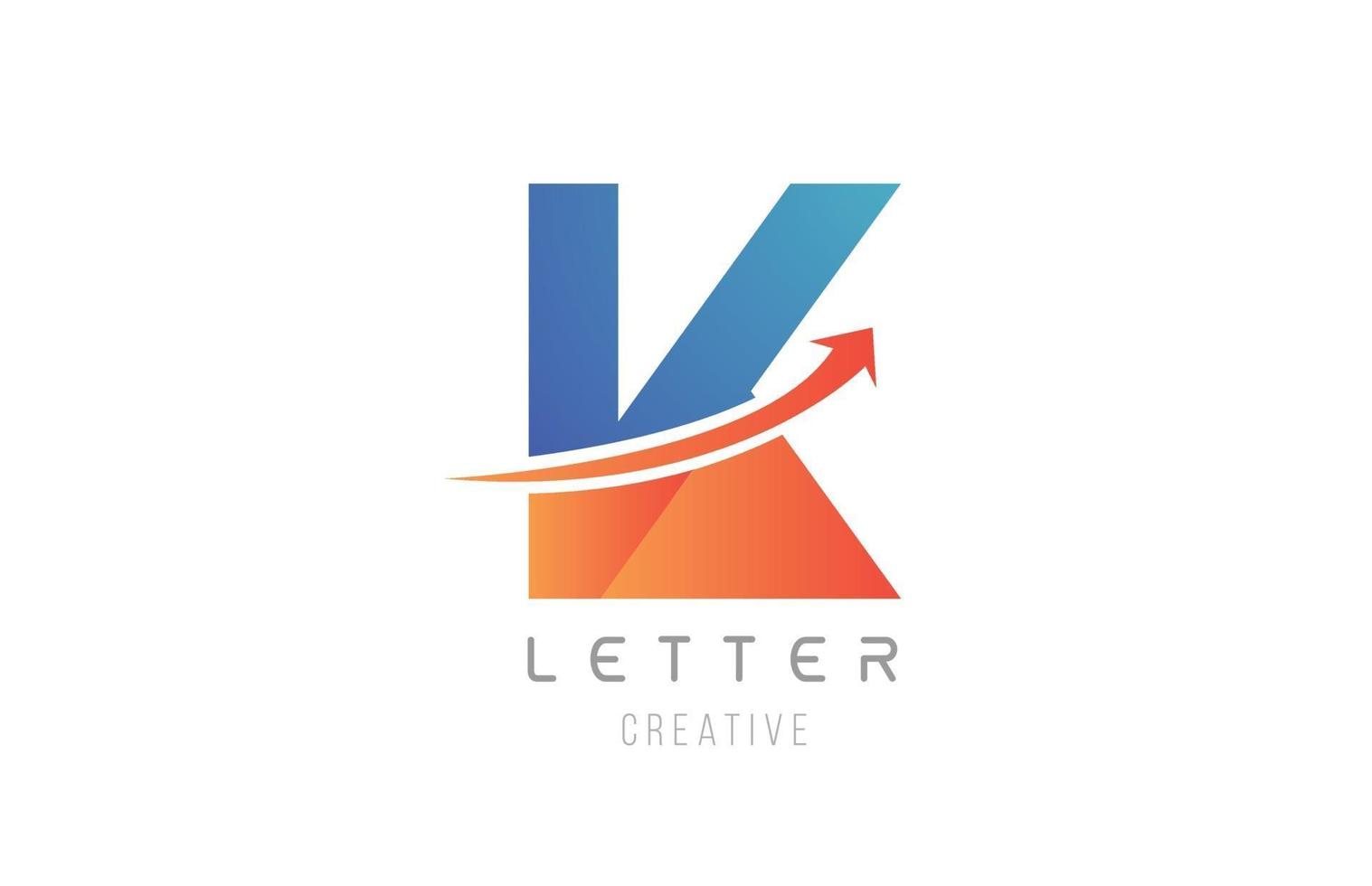 blauw oranje k letter alfabet pictogram ontwerp voor bedrijfssjabloon vector
