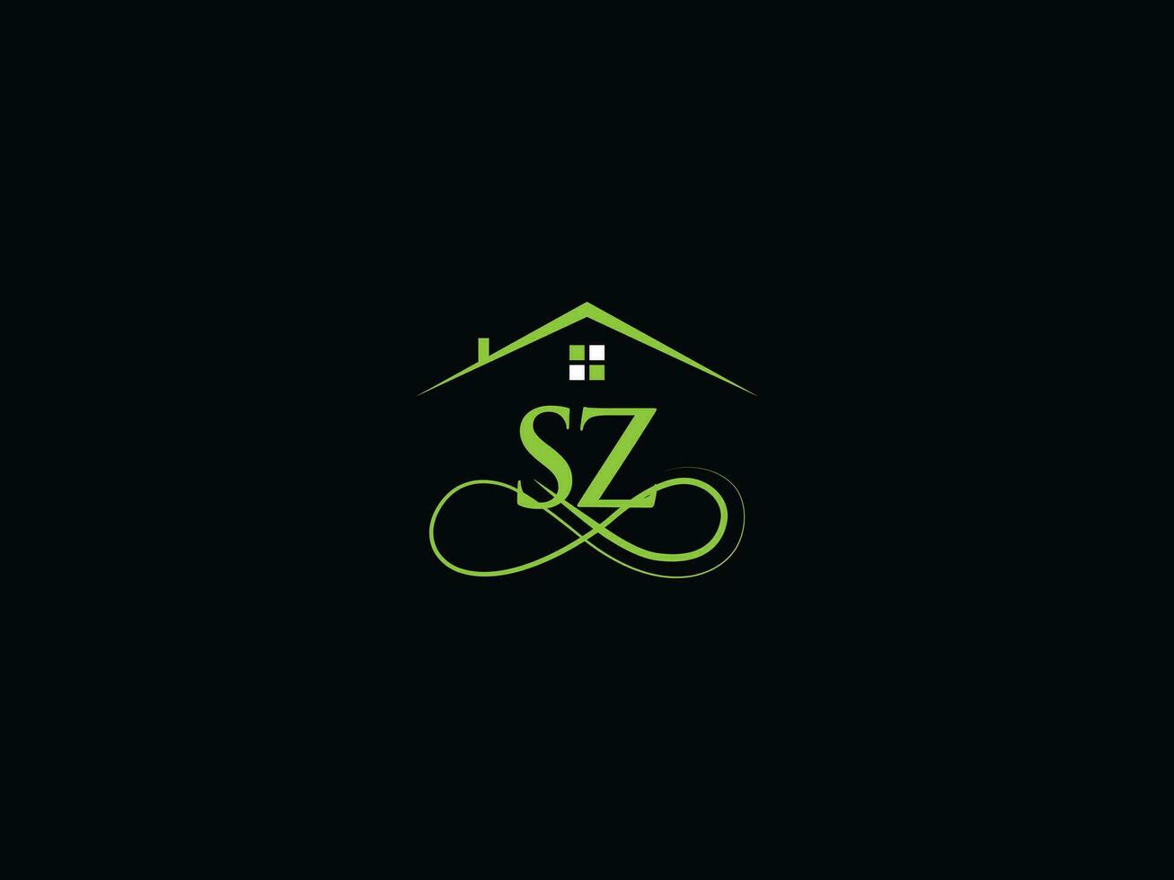 echt landgoed sz luxe logo, minimalistische gebouw sz logo icoon voor huis vector