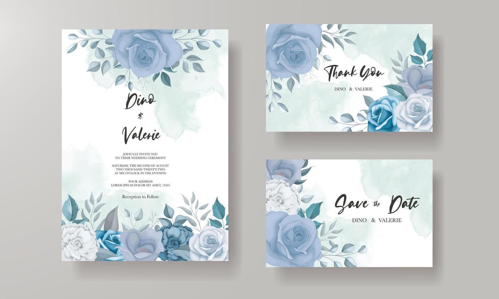 moderne trouwkaart met blauwe bloemen vector