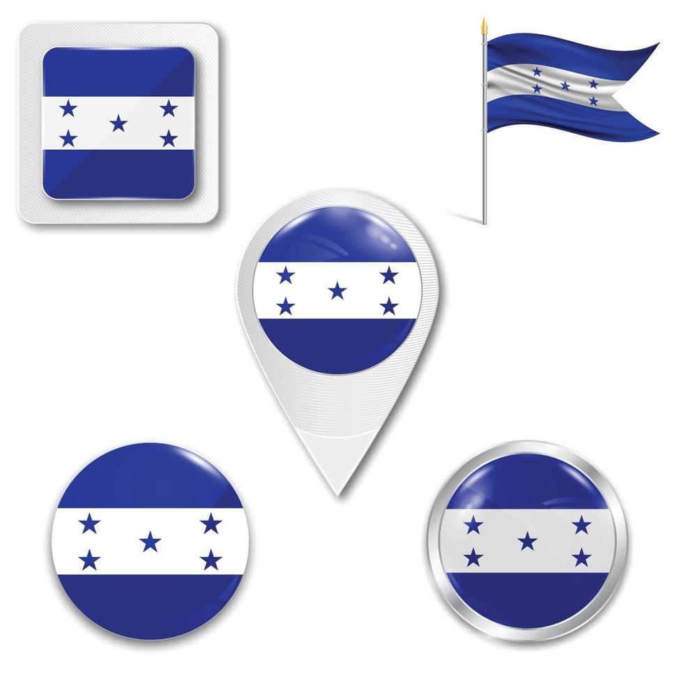 set iconen van de nationale vlag van honduras vector