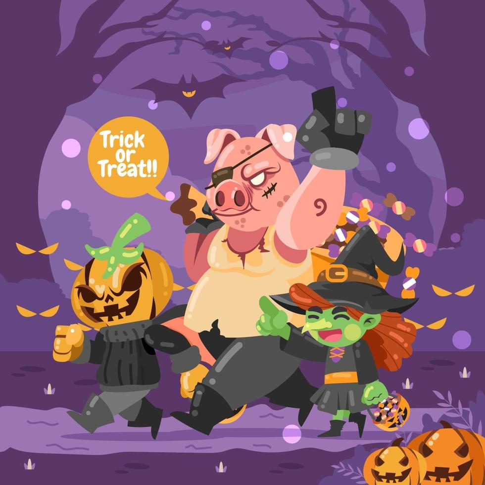 trick or treat met bende vector