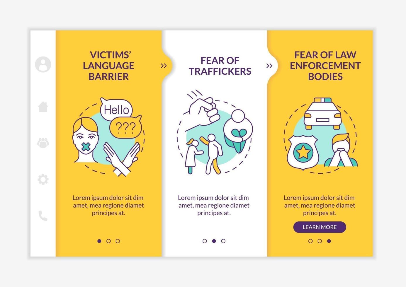 Slachtoffers van mensenhandel onboarding vectorsjabloon vector