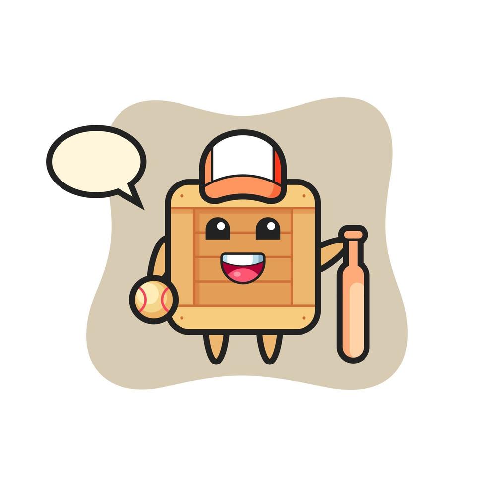 stripfiguur van houten kist als honkbalspeler vector