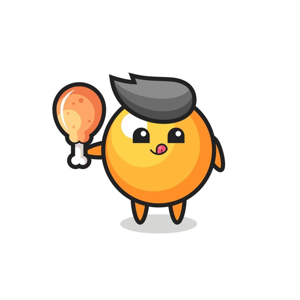 pingpongbal schattige mascotte eet een gebakken kip vector