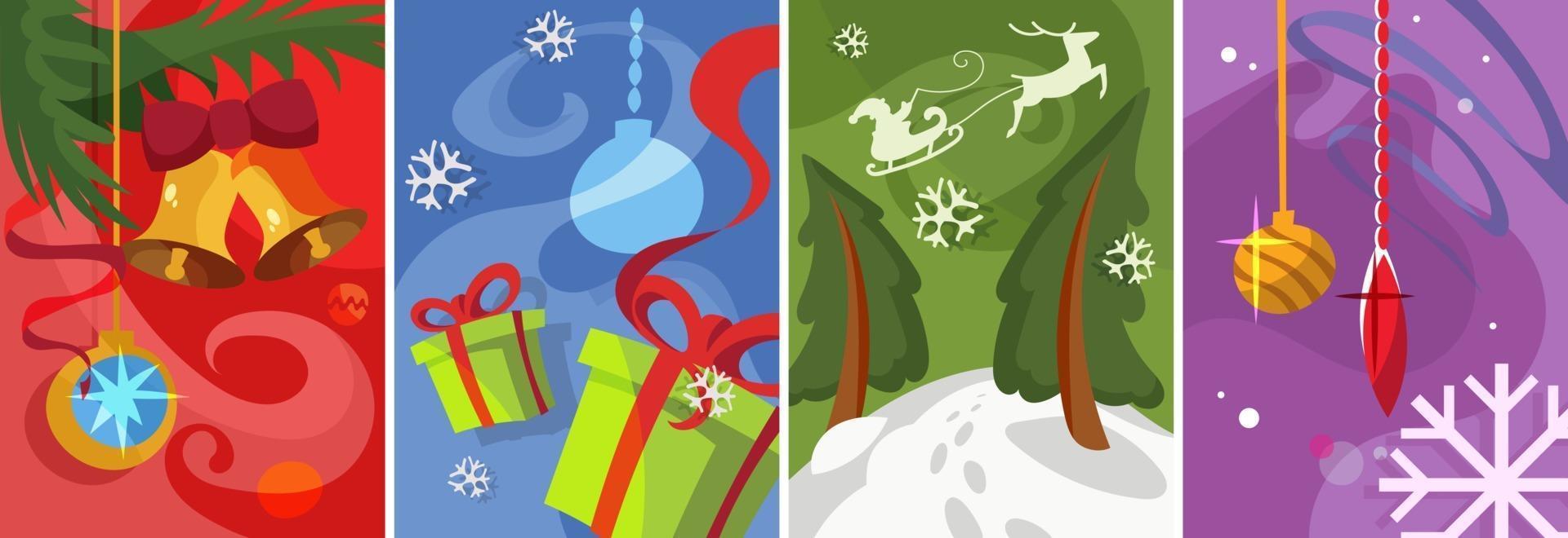 verzameling kerstposters. ansichtkaartontwerpen in cartoonstijl. vector