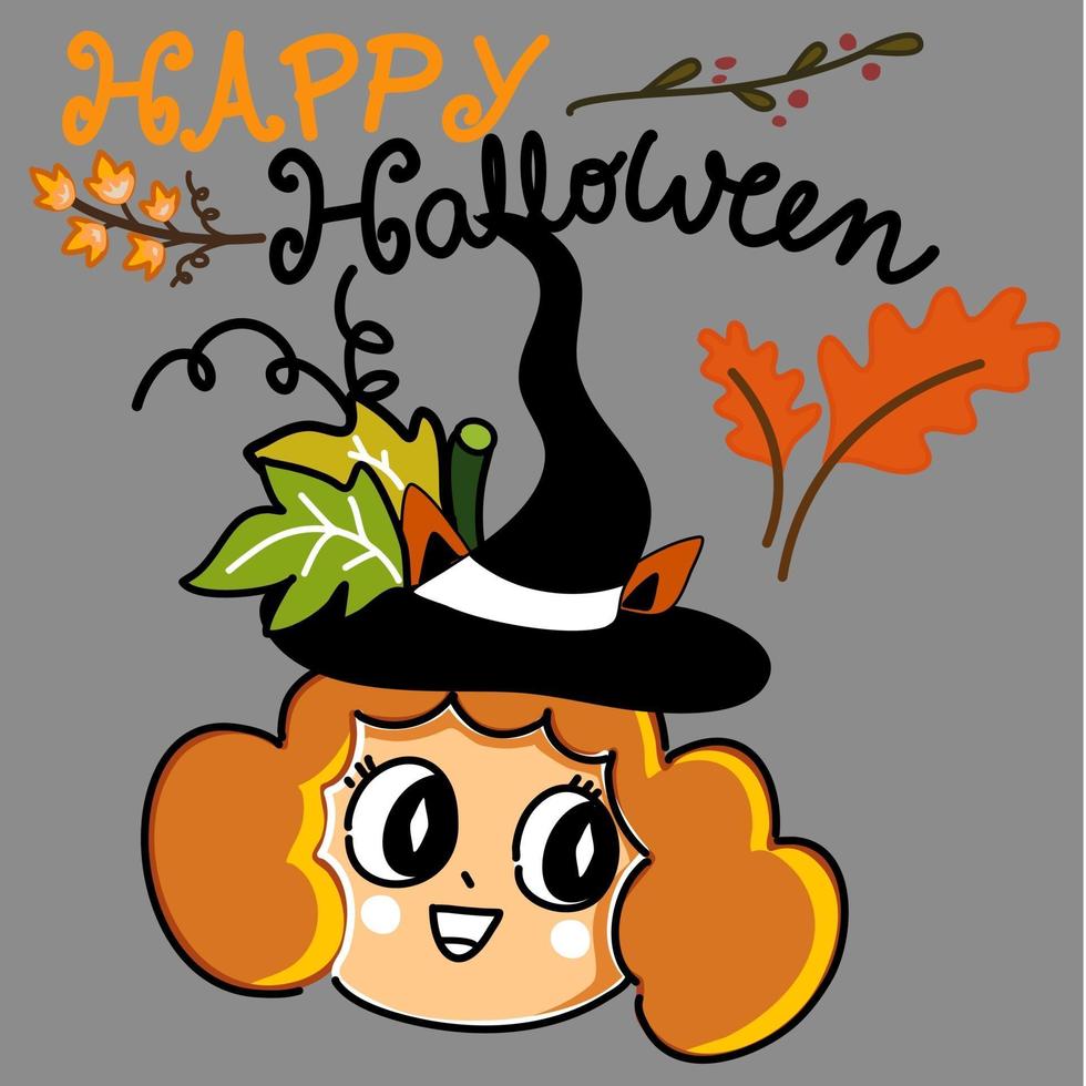 happy halloween pompoen meisje cartoon hand getekende kaart vector