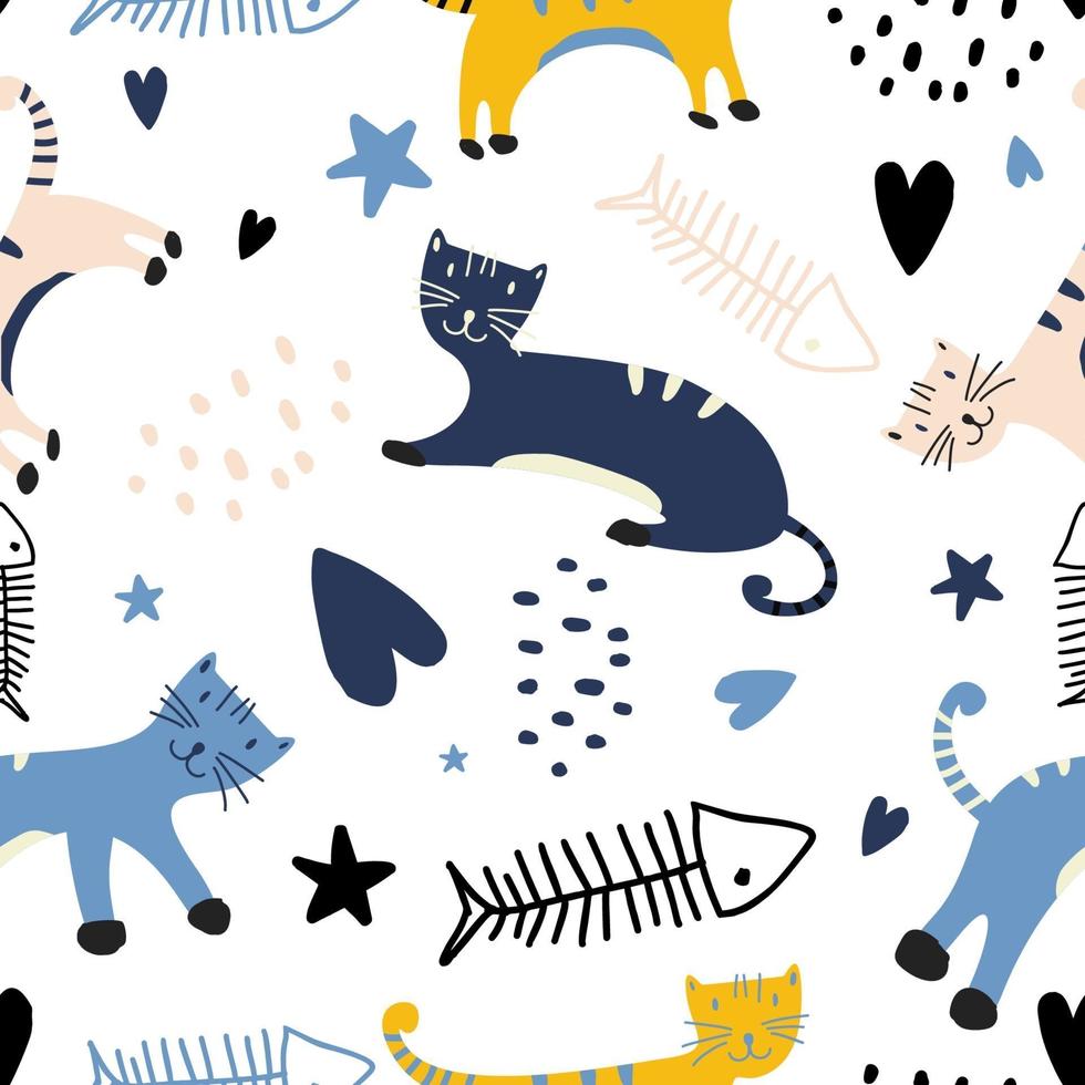 naadloos patroon met schattige kleurrijke kittens. creatief kinderachtig vector