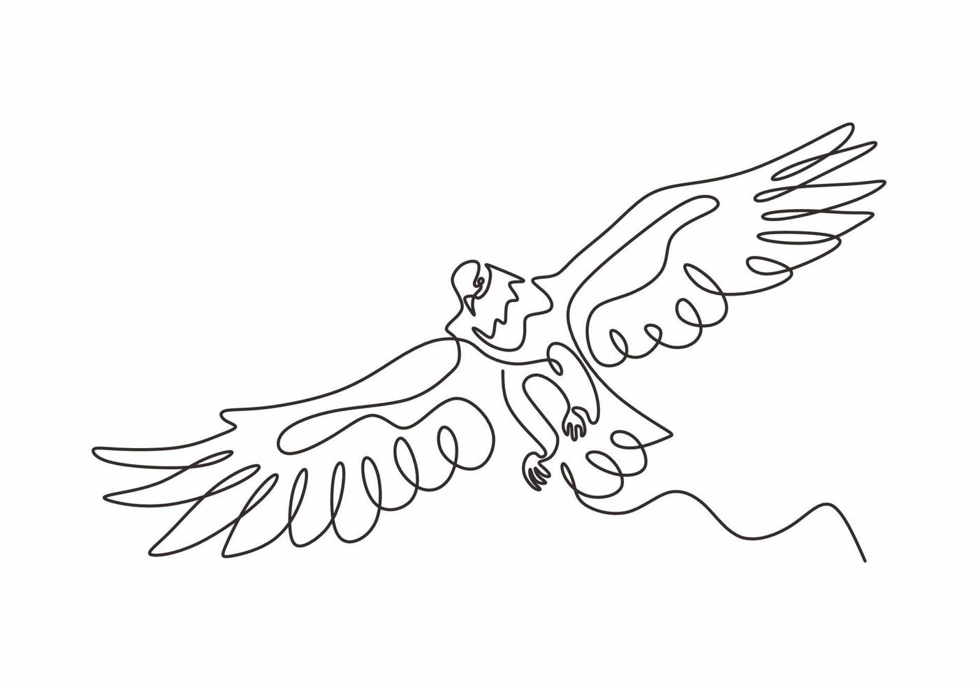 continue een lijntekening van adelaar of havik vogel vector, vector