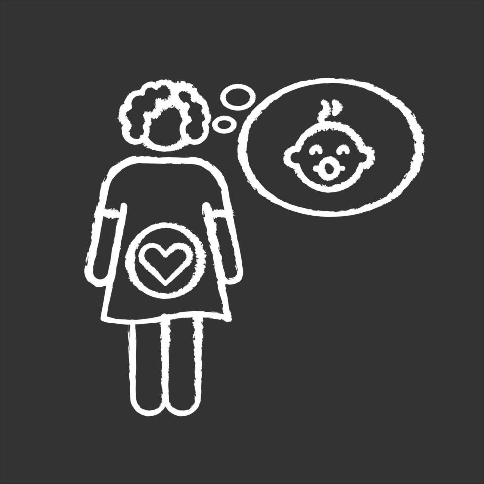 gevoel van zwangerschap krijt wit pictogram op zwarte achtergrond vector