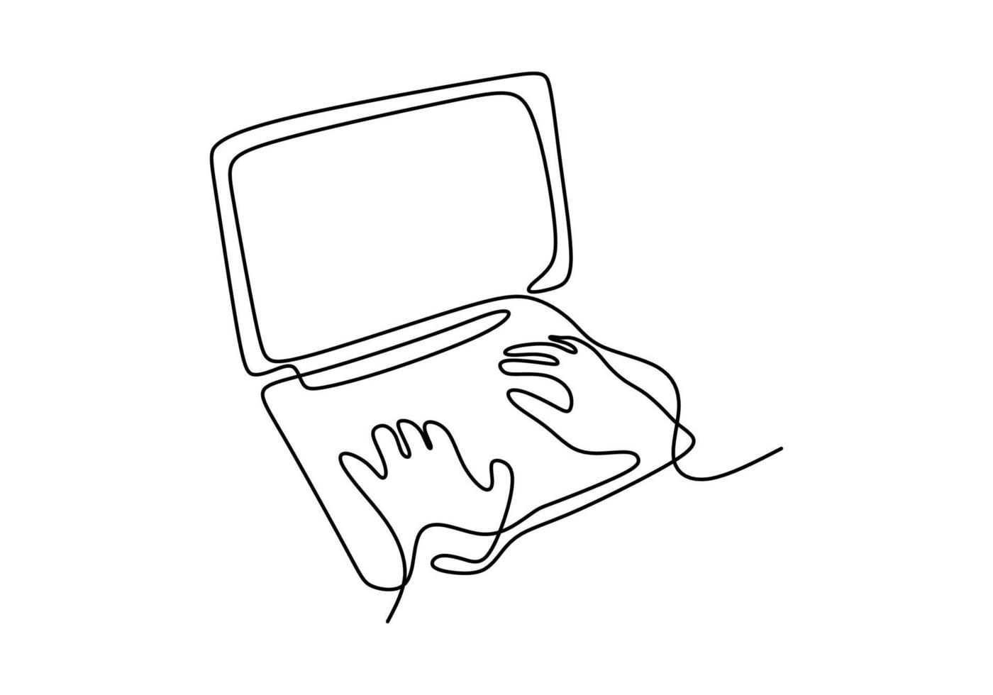 continue één lijntekening van hand typen op laptop minimalisme vector