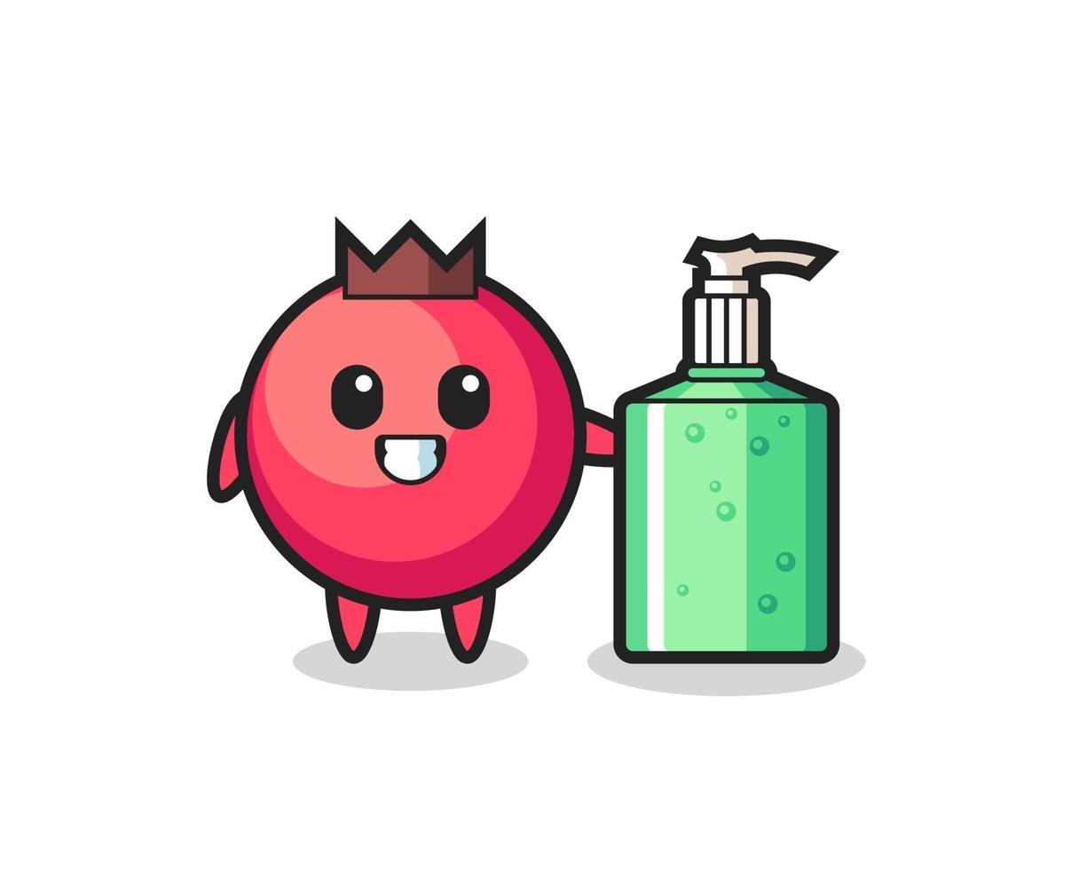 schattige cranberry-cartoon met handdesinfecterend middel vector