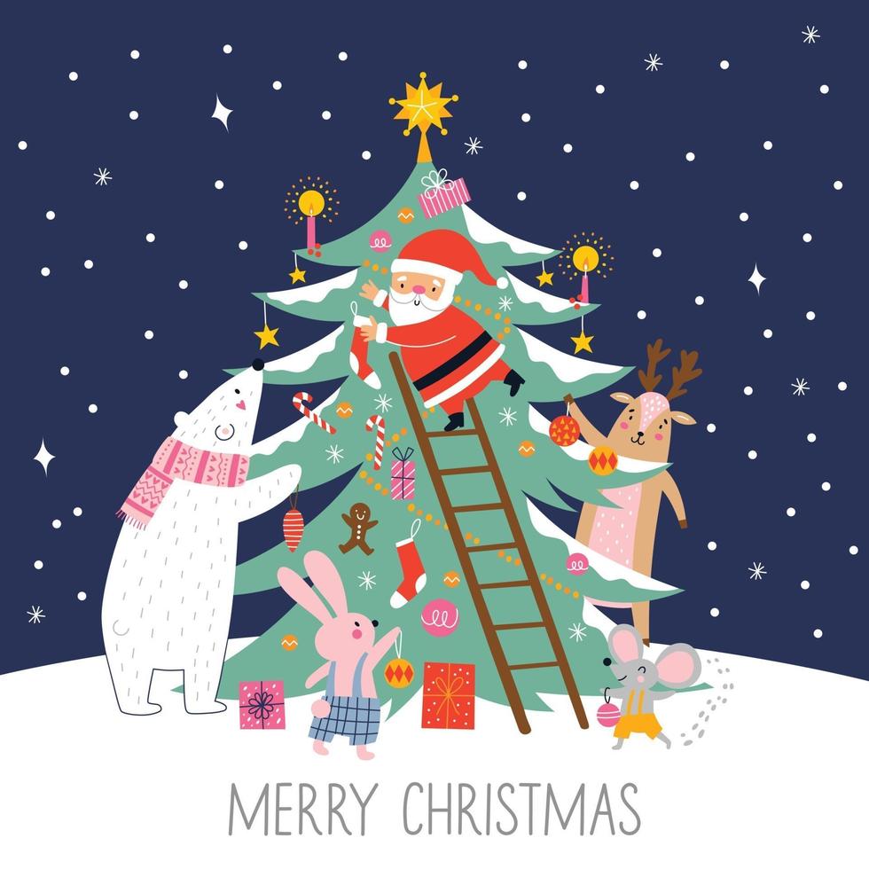 vrolijke kerst- en feestdagenkaart met schattige kerstman vector