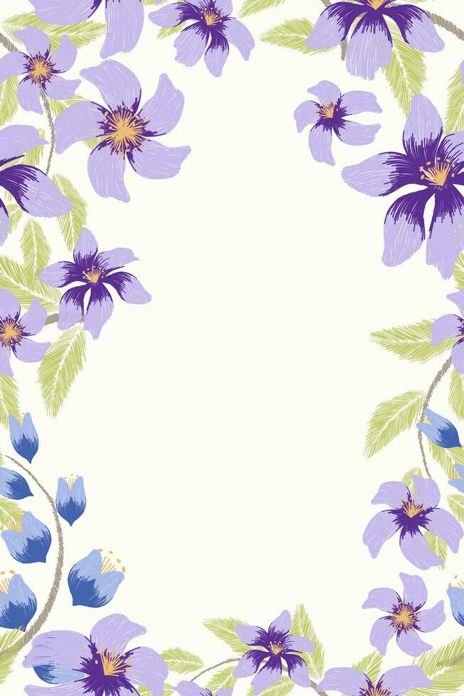 bloemen borduurwerk kader grens achtergrond vector