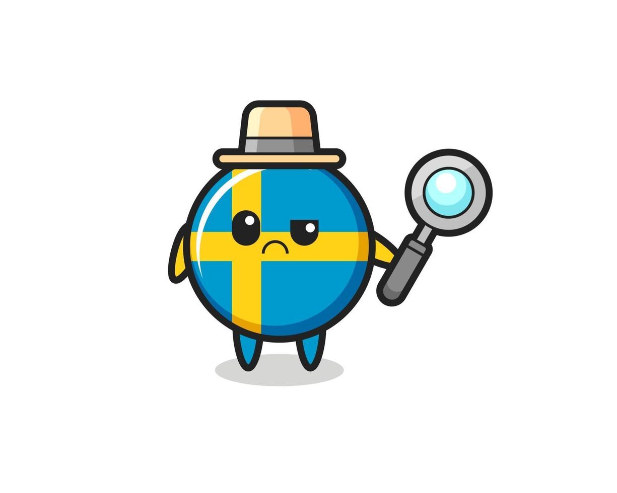 de mascotte van het schattige zweedse vlagkenteken als detective vector