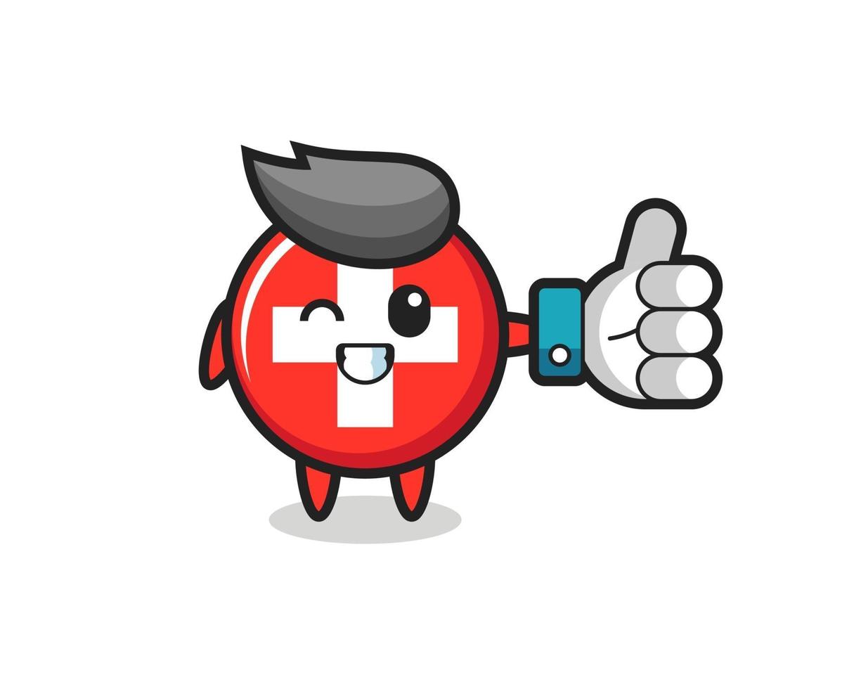 schattige zwitserse vlag badge met social media thumbs up symbool vector