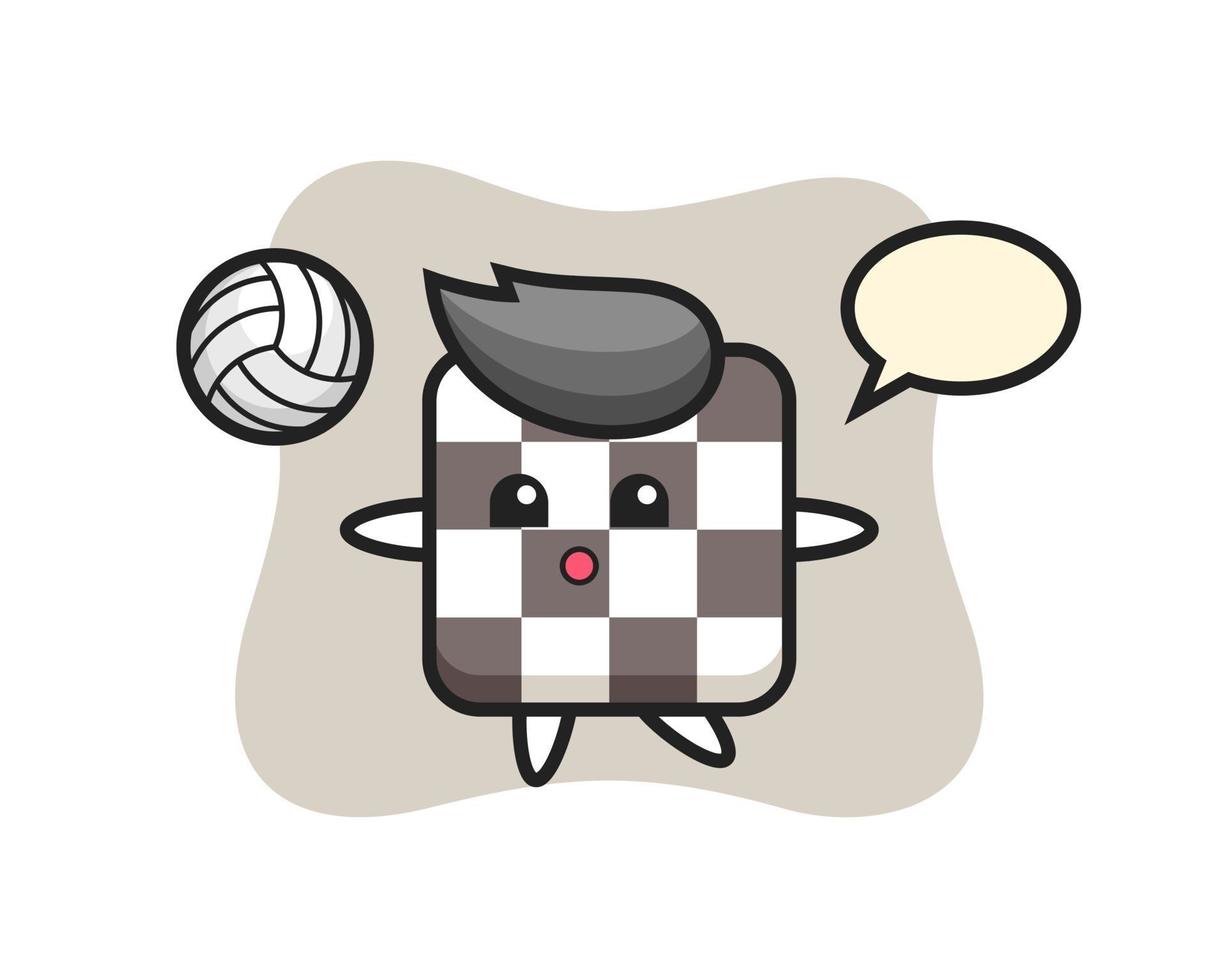 karakter cartoon van schaakbord speelt volleybal vector