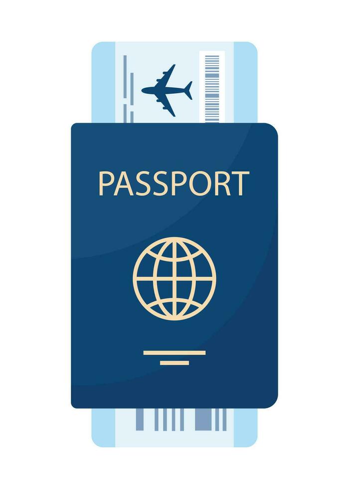 paspoort met instappen slagen voor. vliegtuig ticket binnen paspoort. lucht reizen concept. toerisme concept. vector illustratie.