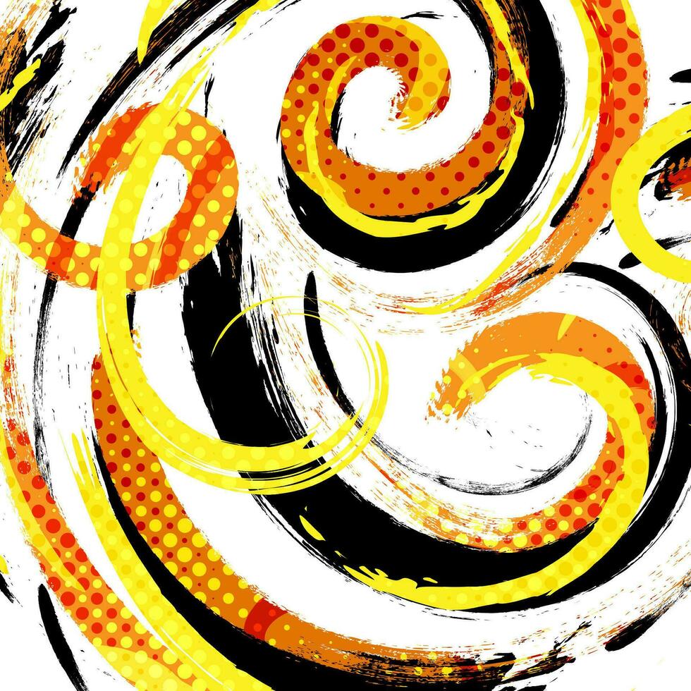 abstract zwart, oranje en geel borstel achtergrond met halftone effect. sport achtergrond. borstel beroerte illustratie voor banier of poster. krassen en structuur elementen voor ontwerp vector